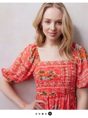 LC Lauren Conrad Coral Floral Smocked Midi Dress